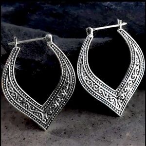 Vintage Square Metal Texture Engraved Hoop Earrings